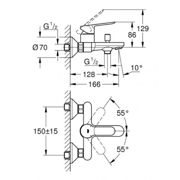 Grohe BauEdge Смеситель однорычажный для ванны (23605000)
