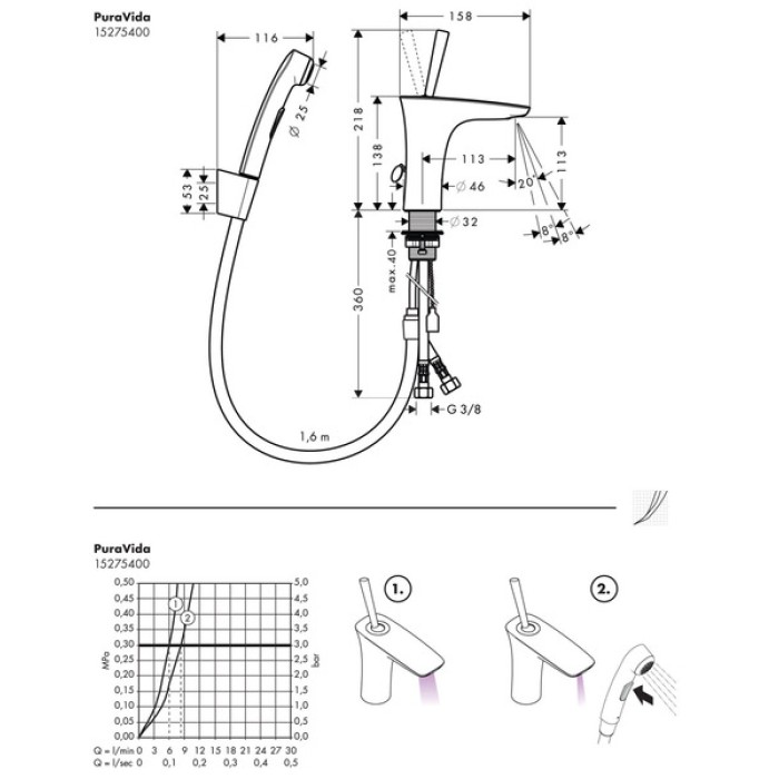 Смеситель с гигиеническим душем Hansgrohe PuraVida 15275400