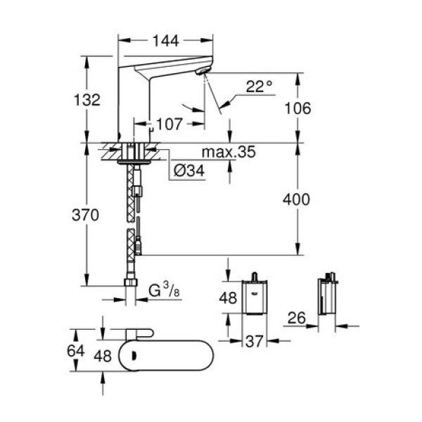 Электронный смеситель для раковины Grohe Eurosmart Cosmopolitan E 36327001