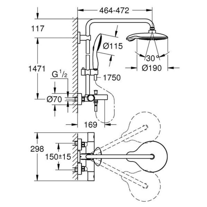 Плитка керамогранит Душевая система Grohe Euphoria 190 (26227000) для пола