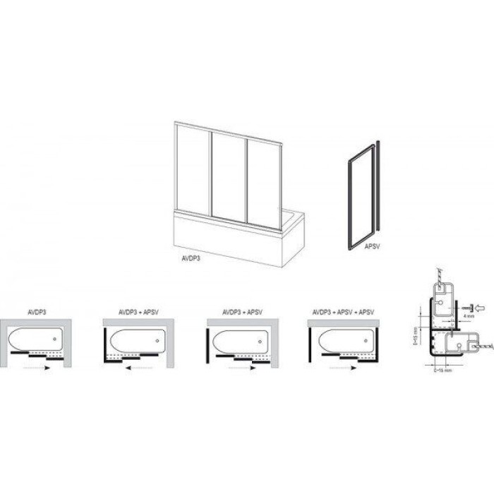 Плитка керамогранит Неподвижная стенка для ванны Ravak Supernova APSV- 75 Белый RAIN для пола