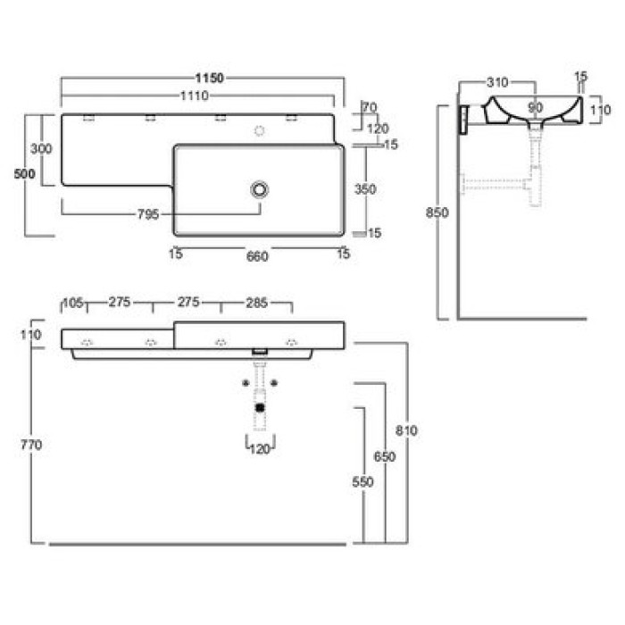 Керамическая раковина 115 см Simas Flow FL 03
