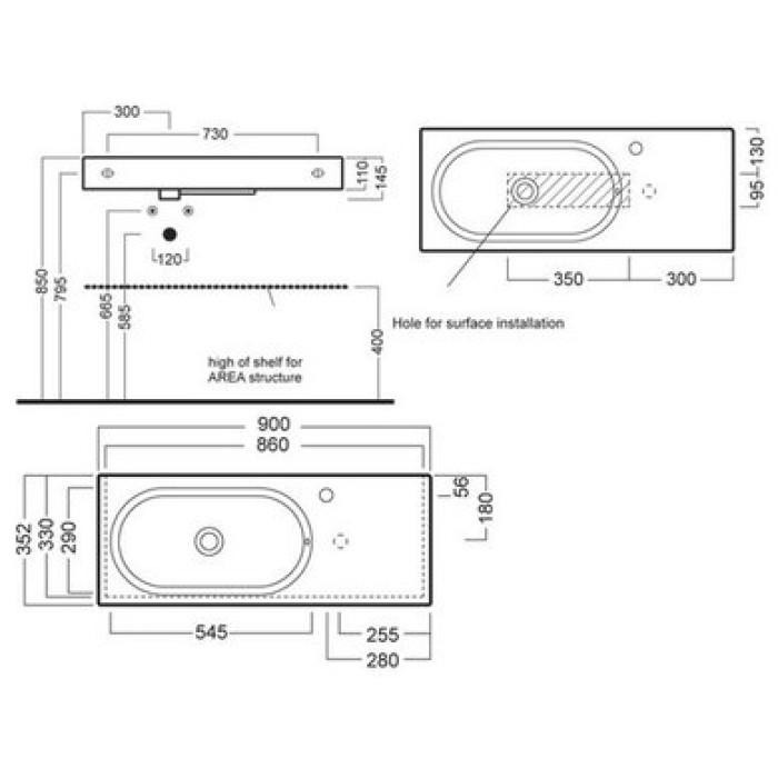 Керамическая раковина 90 см Hatria Area, белый (YxDL01) Керамическая раковина 90 см Hatria Area, белый (YxDL01)