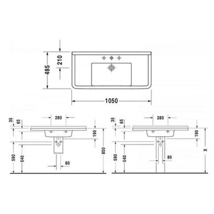 Плитка керамогранит Керамическая раковина шлифованная 60 см Duravit 2nd floor 0491600027 для пола