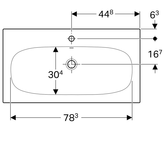 500.642.01.2 Acanto Slim Умывальник встраиваемый в столешницу 90 см, с отверстием, с переливом, белый