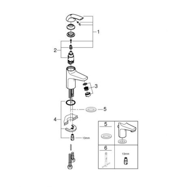 Grohe BauCurve Смеситель однорычажный для раковины S-Size (32848000)