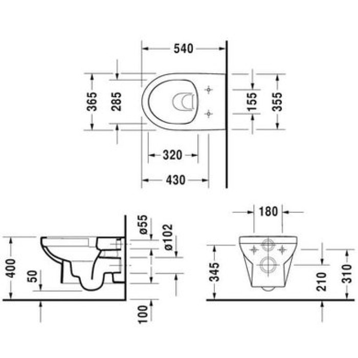 Плитка керамогранит Подвесной безободковый унитаз Basic с крышкой Duravit Rimless DuraStyle 45620900A1 для пола