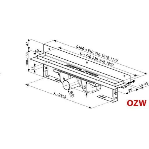 Плитка керамогранит Душовий канал Ravak OZW Runway 850 - нержавеющая сталь для пола