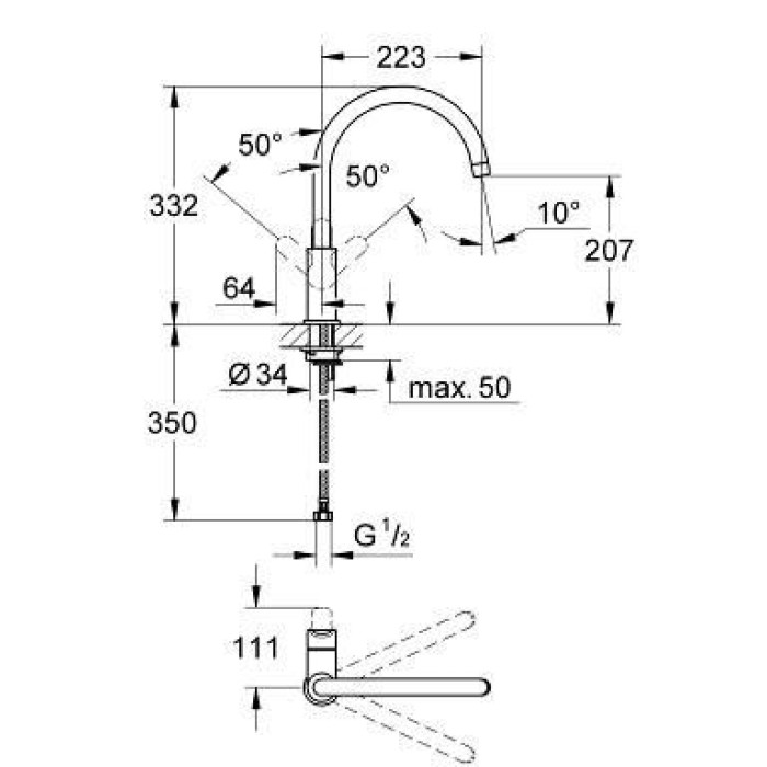 Grohe BauEdge Смеситель однорычажный для кухни (31233000)