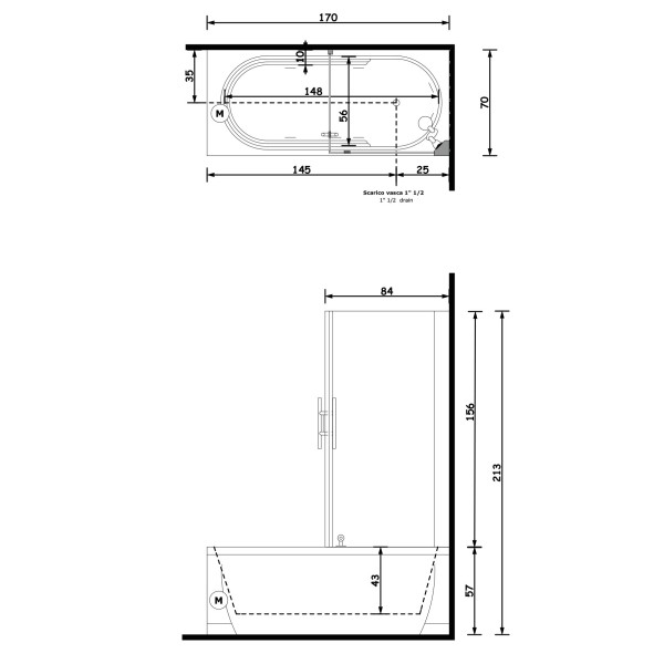 Gruppo Treesse Cristina Box Easy 2 Ванна прямоугольная 170x70xh213 см