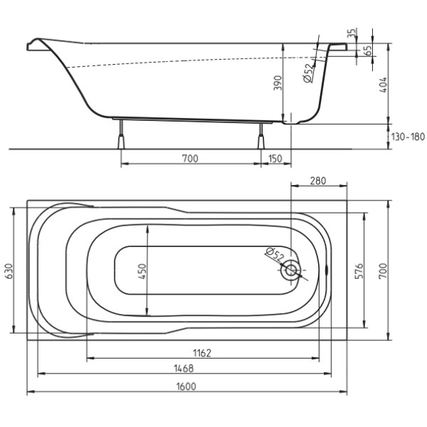 Ванна акриловая Kolo SENSA XWP356000N 160X70 см