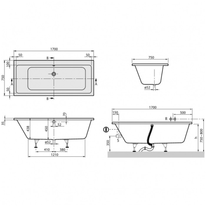 Ванна акриловая Villeroy&Boch Subway UBA170SUB2V-01