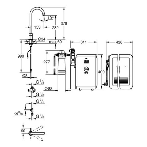 Смеситель со стартовым комплектом GROHE Blue Mono Chilled and Sparkling 31302001