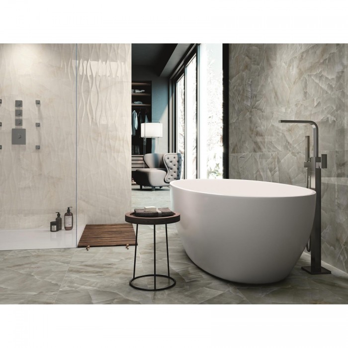 Плитка Porcelanite Dos Monaco 1217 WHITE RELIEVE WAVE под мрамор