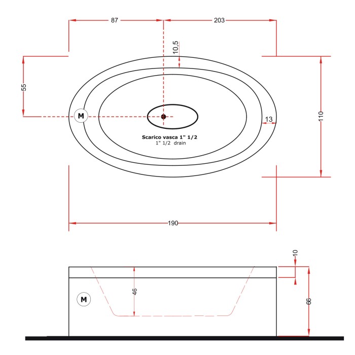 Gruppo Treesse EOS 190 Ванна в современном стиле 190x110xh66 см