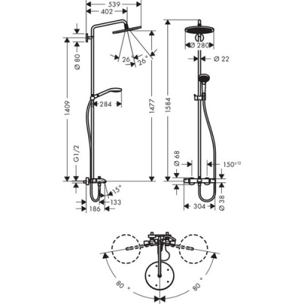 Душевая система Hansgrohe Croma Select 280 (26792000)