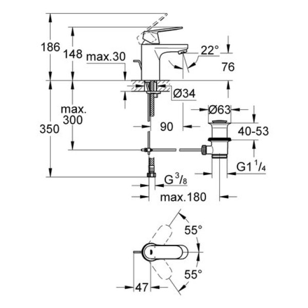 Смеситель для раковины Grohe Eurosmart cosmopolitan S-Size 3282500E