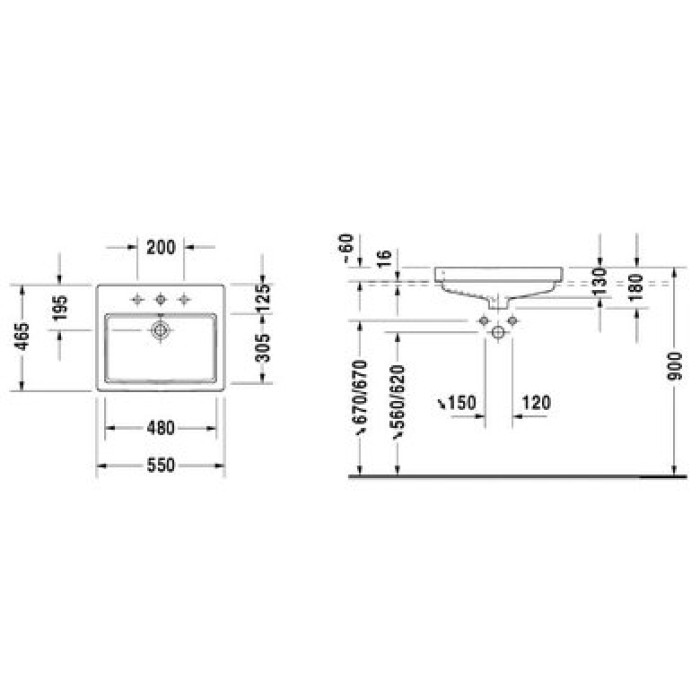 Плитка керамогранит Керамическая раковина 55 см Duravit Vero 0315550000 для пола