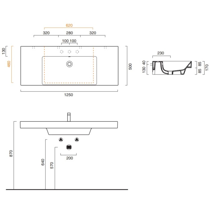 Керамическая раковина 125 см Catalano NEW ZERO, bianco lucido Керамическая раковина 125 см Catalano NEW ZERO, bianco lucido