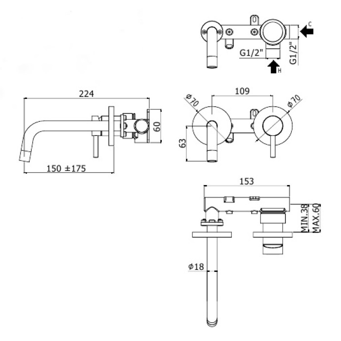 Смеситель для раковины Paffoni Light LIG101HGSP70 Смеситель для раковины Paffoni Light LIG101HGSP70