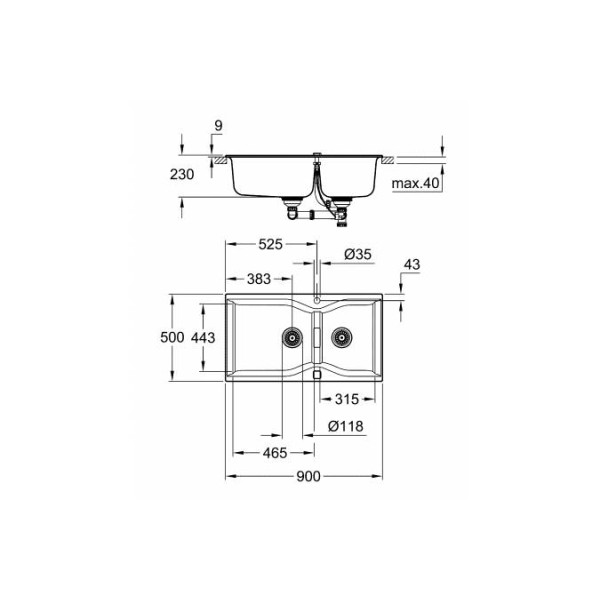 Мойдка для кухни Grohe 900х500 мм, Granite Grey (31658AT0)