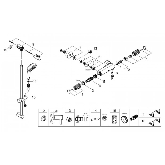 Grohe Grohtherm 1000 Performance Термостат для душа с душевым гарнитуром (34784000)