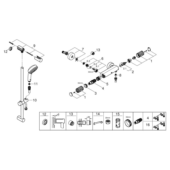Grohe Grohtherm 1000 Performance Термостат для душа с душевым гарнитуром (34784000)