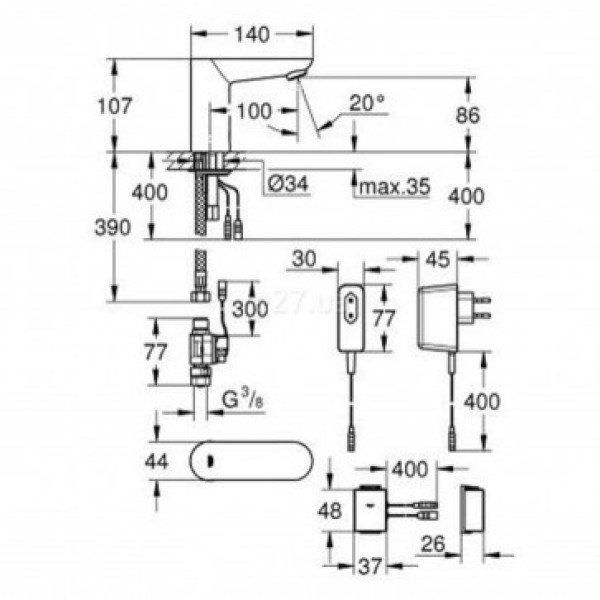 Grohe Euroeco Cosmopolitan E Bluetooth Смеситель сенсорный для раковины без смешивания (36409000)