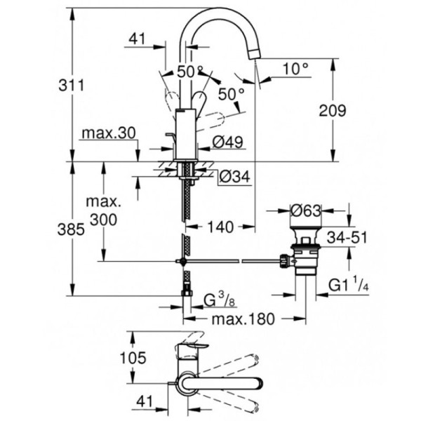 Grohe BauEdge Смеситель однорычажный для раковины L-Size (23093000)