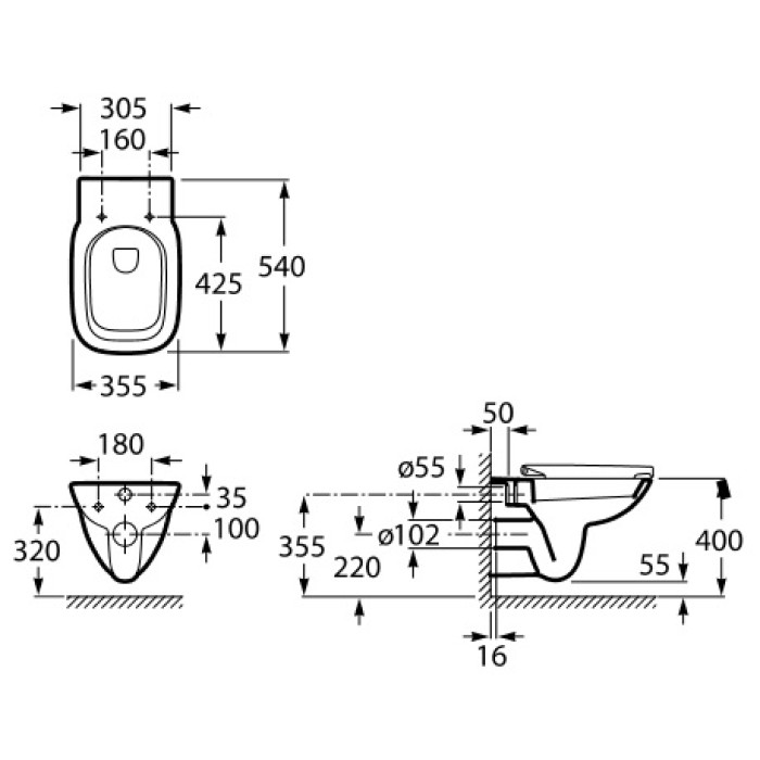 Унитаз подвесной Roca Debba Rimless (A34699L000) с сиденьем slow-closing
