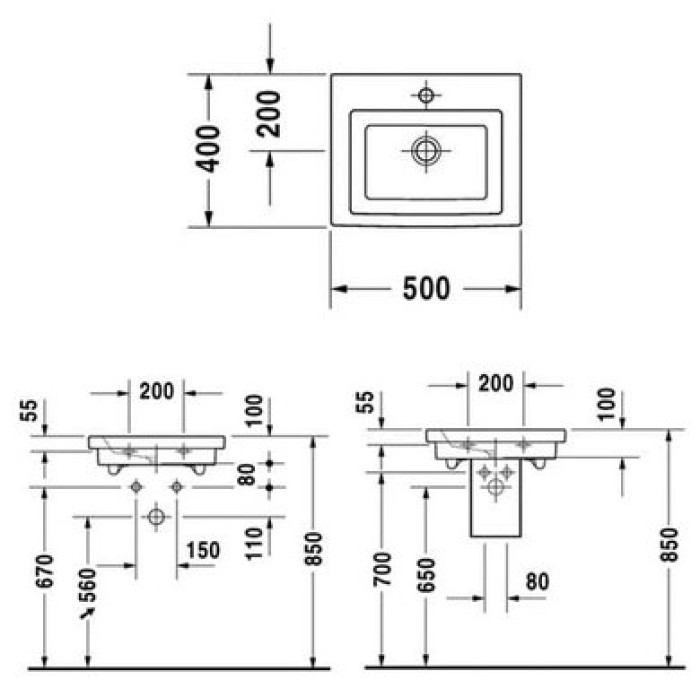 Плитка керамогранит Керамическая раковина шлифованная 50 см Duravit 2nd floor 0790500071 для пола