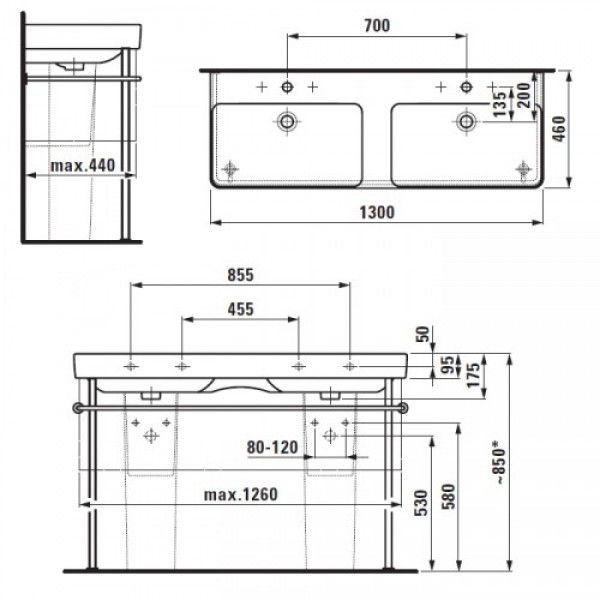 Умывальник двойной Laufen PRO S 130 H8149680001041