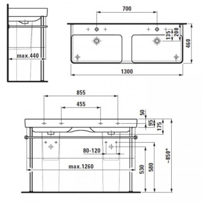 Умывальник двойной Laufen PRO S 130 H8149680001041