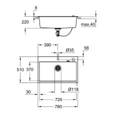 Мойдка для кухни Grohe 780x510 мм, Granite Grey (31652AT0)