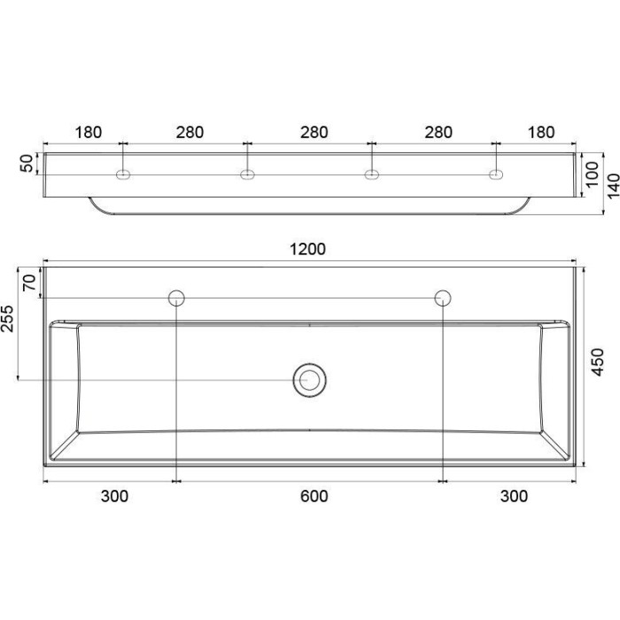 Умывальник Ravak NATURAL DUO 1200 Белый с отверстием без перелива