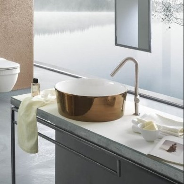 Керамическая раковина 44 см Hatria Happy Hour 7:00, красное золото (YxSK30)