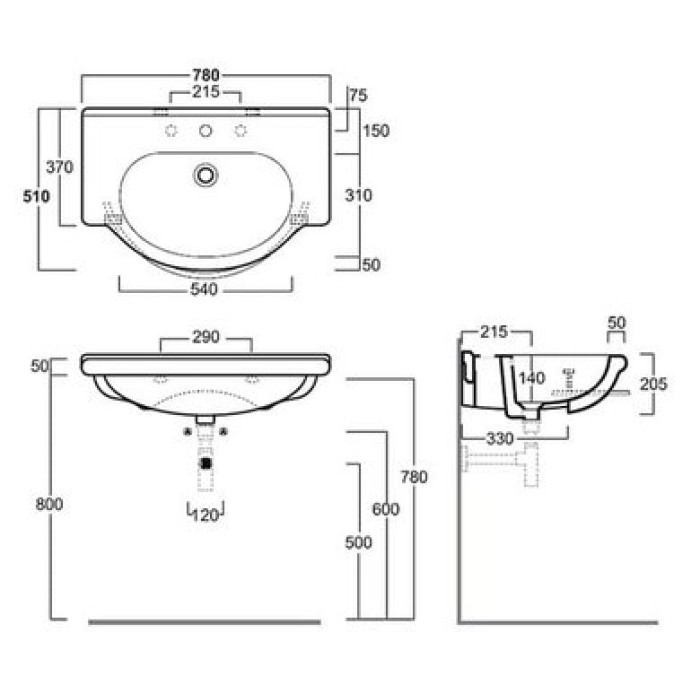 Керамическая раковина 78 см Simas Top-Lavabi TOP 63