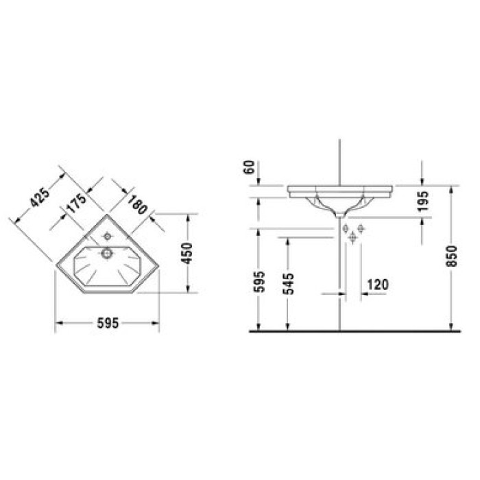 Плитка керамогранит Керамическая раковина 59,5 см Duravit 1930 0793420000 для пола