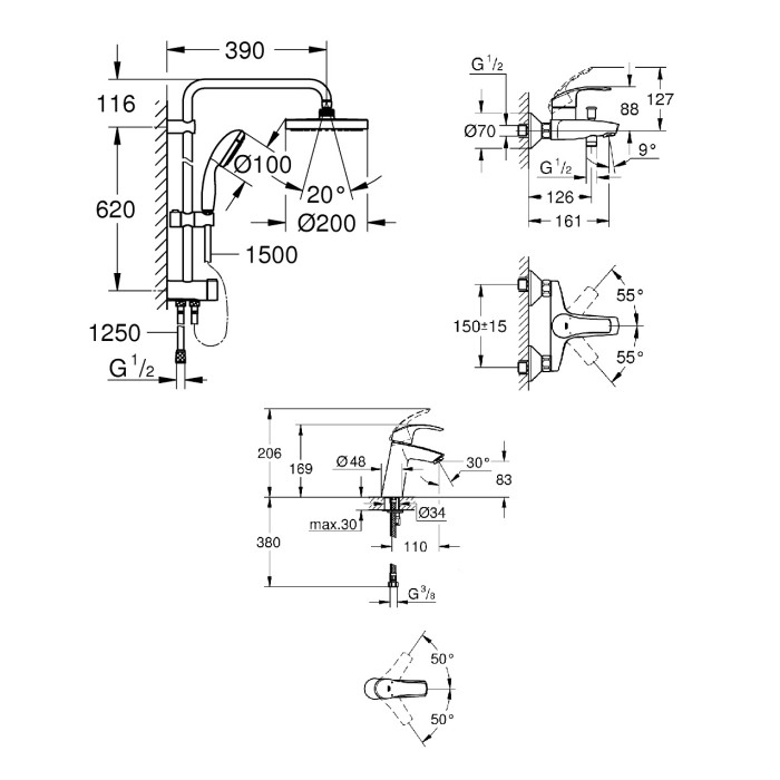 Grohe Eurosmart набор смесителей для ванной комнаты (123389M)