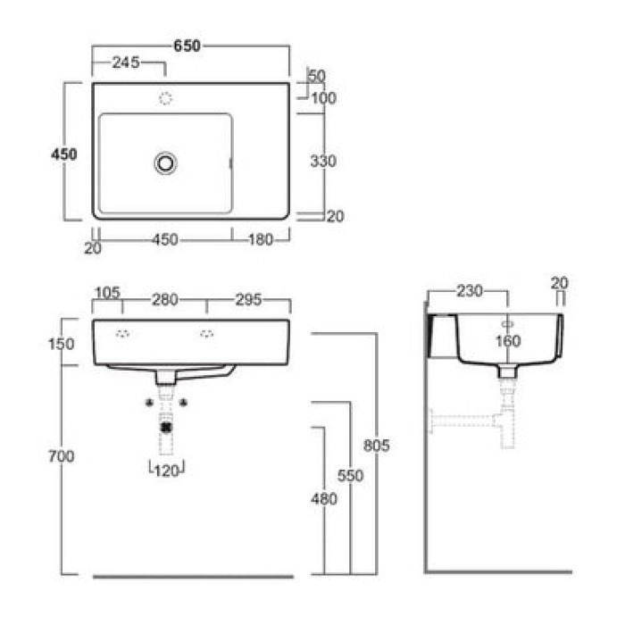 Керамическая раковина 65 см Simas Top-Lavabi QU65S