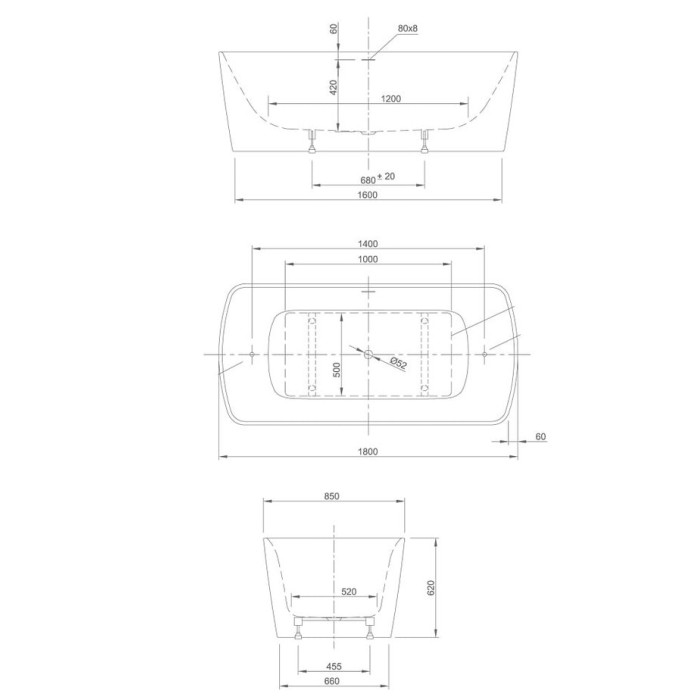 Ванна акриловая отдельностоящя Knief Cosy 180*85 см (0100-279)