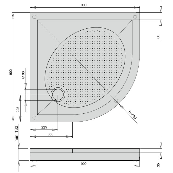 Душевой поддон РАА ART RO 90 R550 4W
