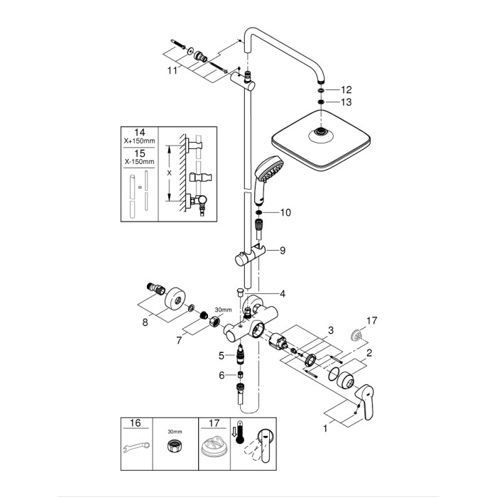 Плитка керамогранит Grohe Tempesta Cosmopolitan System 250 Cube Душевая система 26692000 для пола