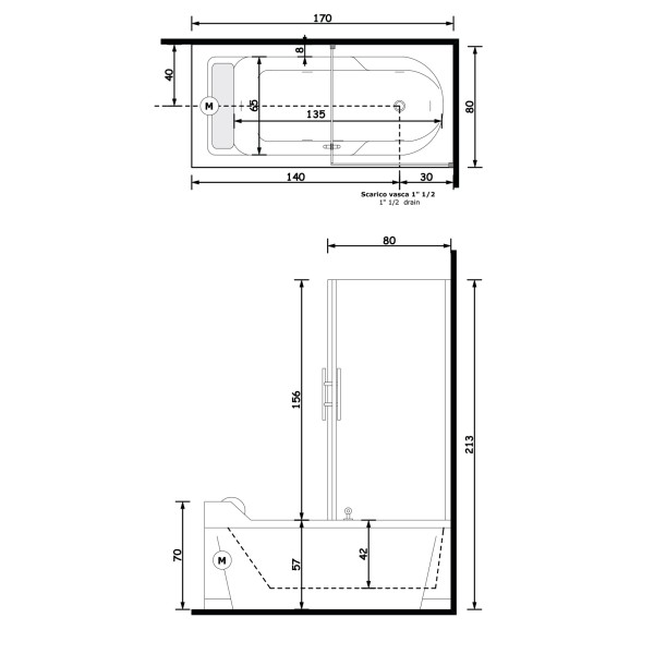 Gruppo Treesse Alba Box Easy Ванна 170x80x213 см