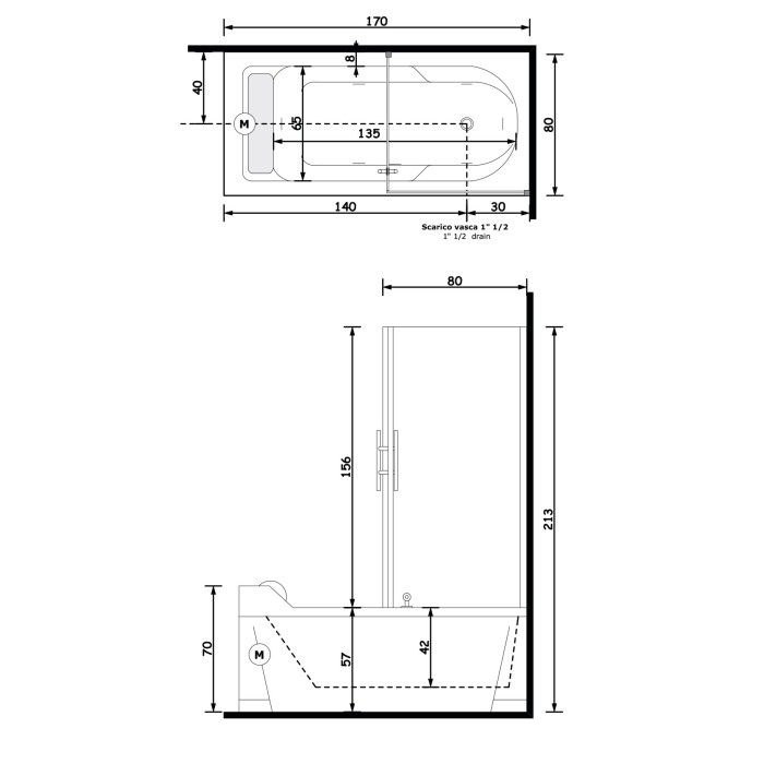 Gruppo Treesse Alba Box Easy Ванна 170x80x213 см