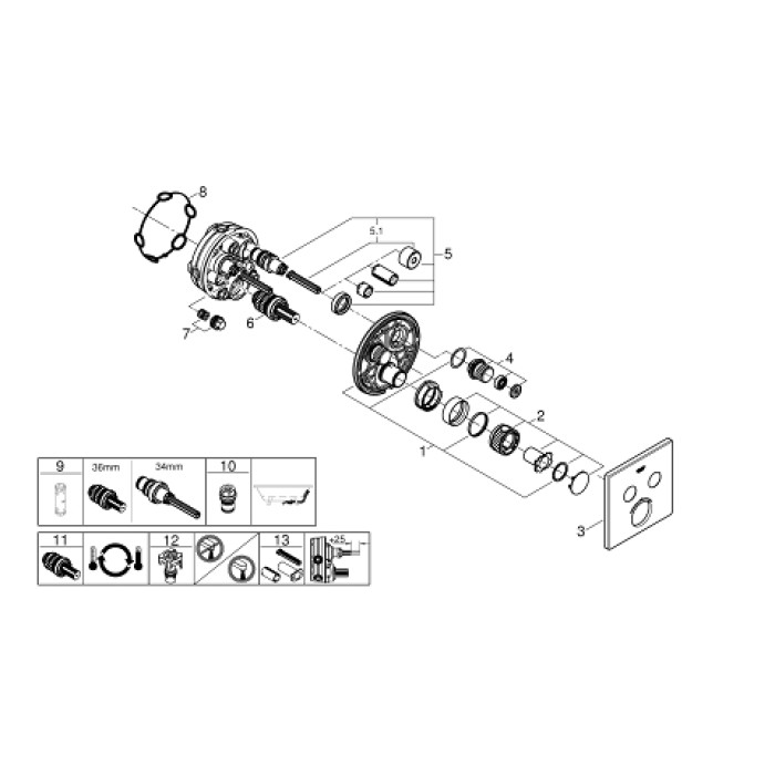 Grohe Grohtherm SmartControl Термостат скрытого монтажа с двумя кнопками управления (29124AL0)
