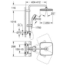 Плитка керамогранит Grohe Tempesta Cosmopolitan System 250 Cubе Душевая система 26689000 для пола