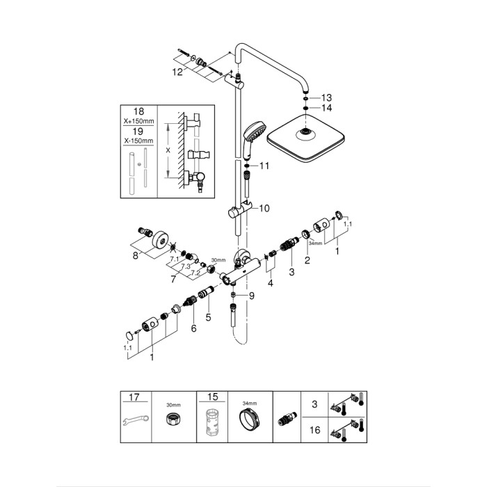 Плитка керамогранит Grohe Tempesta Cosmopolitan System 250 Cubе Душевая система 26689000 для пола