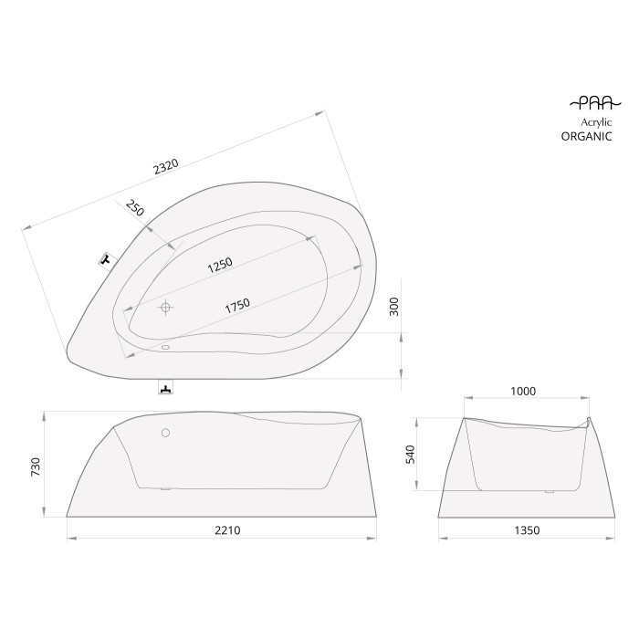 Ванна акриловая PAA Organic 2210x1350x730