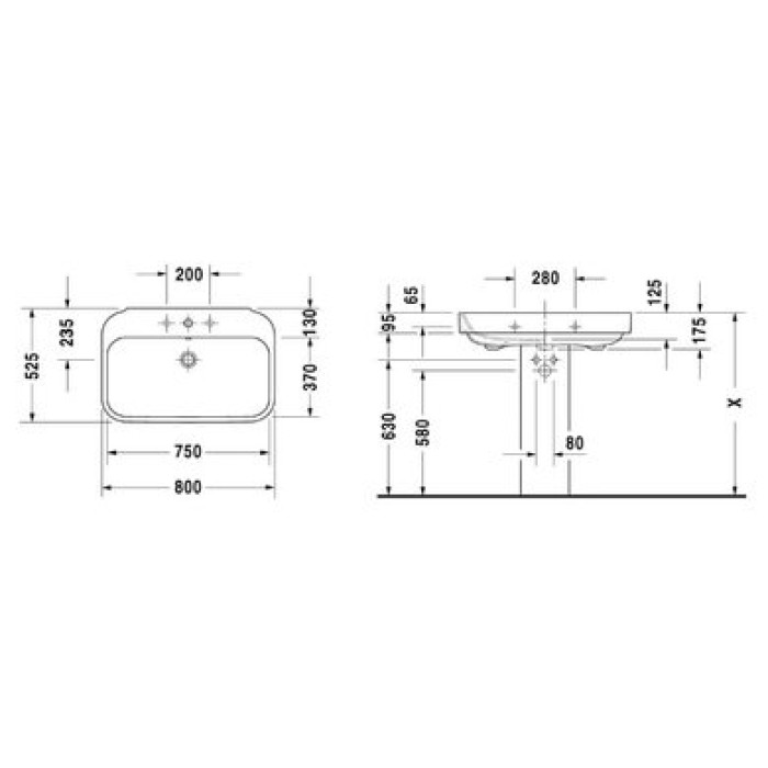 Плитка керамогранит Керамическая раковина 80 см Duravit Happy D.2 2316800000 для пола